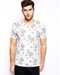 T-shirt à col rond à fleurs blanc Selected