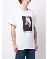 T-shirt à col rond à fleurs blanc Alexander McQueen
