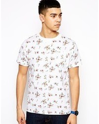 T-shirt à col rond à fleurs blanc
