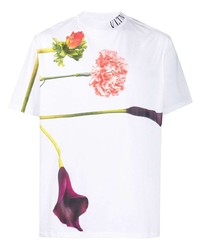 T-shirt à col rond à fleurs blanc Valentino