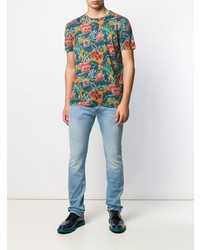 T-shirt à col rond à fleurs bleu canard Etro