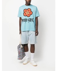 T-shirt à col rond à fleurs bleu clair Kenzo
