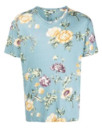 T-shirt à col rond à fleurs bleu clair Etro