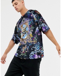 T-shirt à col rond à fleurs bleu marine ASOS DESIGN