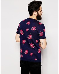 T-shirt à col rond à fleurs bleu marine Asos