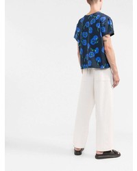 T-shirt à col rond à fleurs bleu marine Kenzo