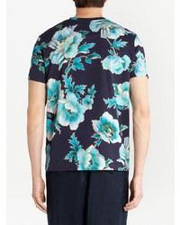 T-shirt à col rond à fleurs bleu marine Etro