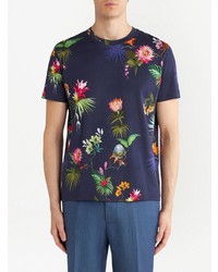 T-shirt à col rond à fleurs bleu marine Etro