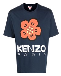 T-shirt à col rond à fleurs bleu marine Kenzo