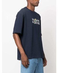 T-shirt à col rond à fleurs bleu marine MAISON KITSUNÉ