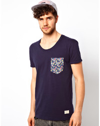 T-shirt à col rond à fleurs bleu marine Minimum