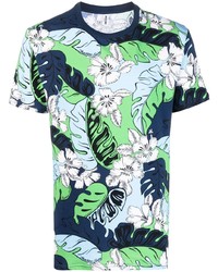 T-shirt à col rond à fleurs bleu marine Moschino