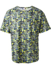 T-shirt à col rond à fleurs bleu marine MSGM