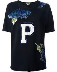 T-shirt à col rond à fleurs bleu marine P.A.R.O.S.H.