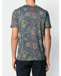 T-shirt à col rond à fleurs bleu marine Etro