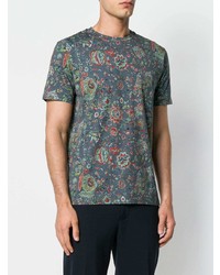 T-shirt à col rond à fleurs bleu marine Etro