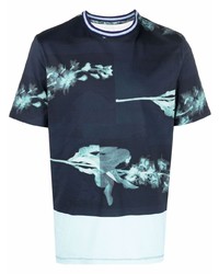 T-shirt à col rond à fleurs bleu marine Paul Smith