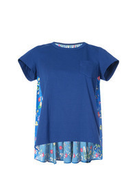 T-shirt à col rond à fleurs bleu