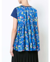 T-shirt à col rond à fleurs bleu Sacai