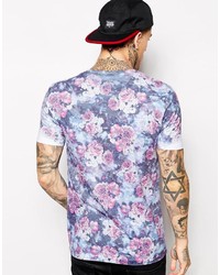 T-shirt à col rond à fleurs bleu