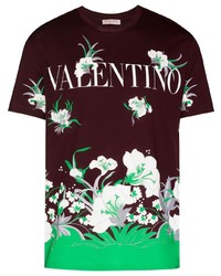 T-shirt à col rond à fleurs bordeaux Valentino