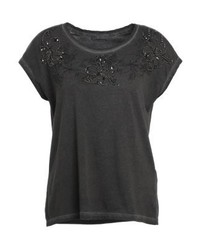 T-shirt à col rond à fleurs gris foncé Only