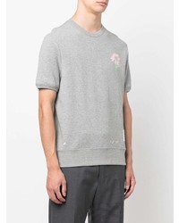 T-shirt à col rond à fleurs gris Thom Browne