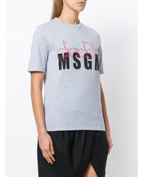 T-shirt à col rond à fleurs gris MSGM