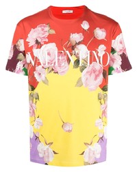 T-shirt à col rond à fleurs jaune Valentino