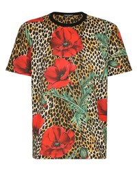 T-shirt à col rond à fleurs marron clair Dolce & Gabbana