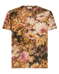 T-shirt à col rond à fleurs marron clair Etro