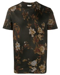 T-shirt à col rond à fleurs marron foncé
