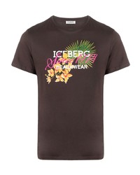 T-shirt à col rond à fleurs marron foncé Iceberg