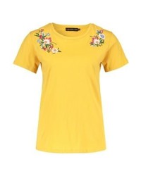 T-shirt à col rond à fleurs moutarde Even&Odd