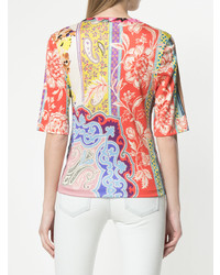 T-shirt à col rond à fleurs multicolore Etro