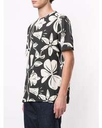 T-shirt à col rond à fleurs noir et blanc Paul Smith