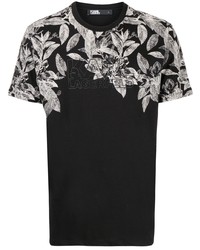 T-shirt à col rond à fleurs noir et blanc Karl Lagerfeld