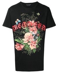 T-shirt à col rond à fleurs noir Alexander McQueen