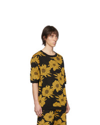 T-shirt à col rond à fleurs noir Dries Van Noten