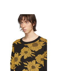T-shirt à col rond à fleurs noir Dries Van Noten
