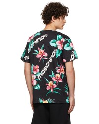 T-shirt à col rond à fleurs noir Moschino