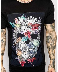 T-shirt à col rond à fleurs noir Asos