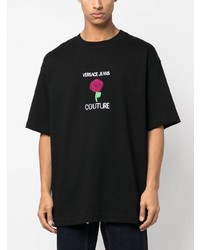 T-shirt à col rond à fleurs noir VERSACE JEANS COUTURE