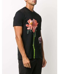 T-shirt à col rond à fleurs noir Valentino