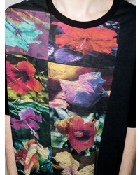 T-shirt à col rond à fleurs noir Yohji Yamamoto