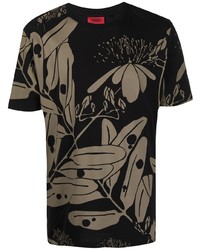 T-shirt à col rond à fleurs noir Hugo