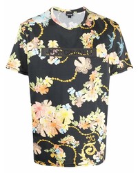 T-shirt à col rond à fleurs noir Just Cavalli
