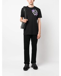 T-shirt à col rond à fleurs noir Philipp Plein