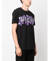 T-shirt à col rond à fleurs noir Philipp Plein