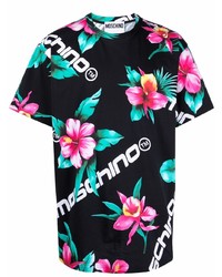 T-shirt à col rond à fleurs noir Moschino